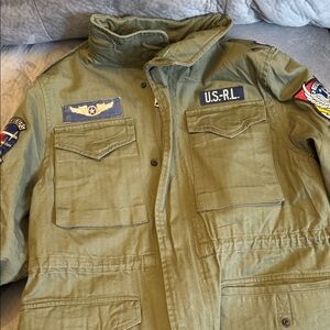 Polo Olive Military Style Jacket with Patches